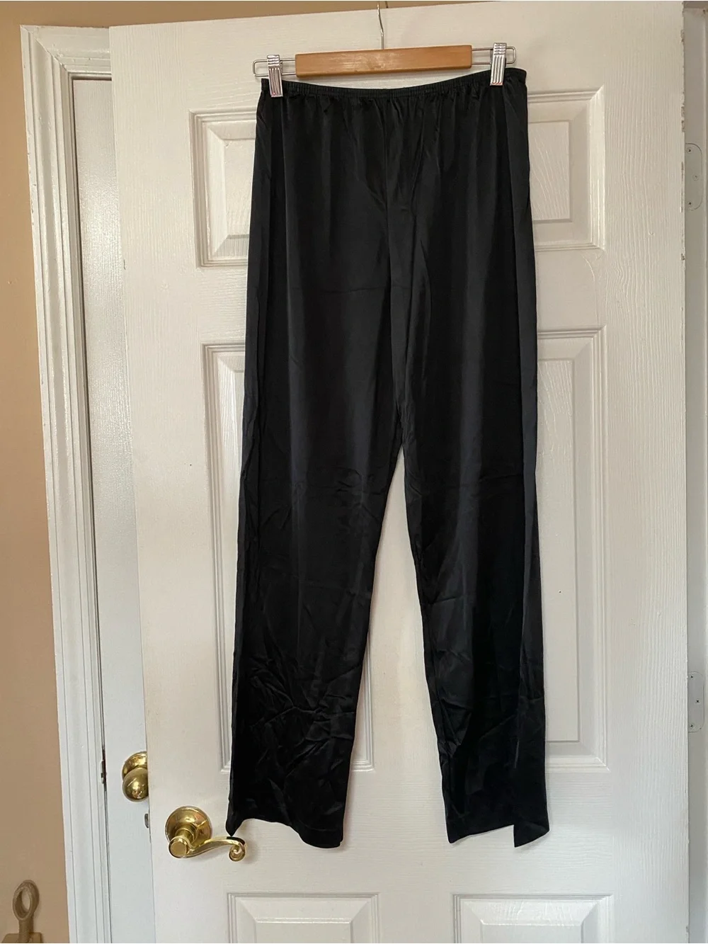 VTG 60’s Asian Mandarin Collar Black Nylon Pajama Set Top Bottom Pants